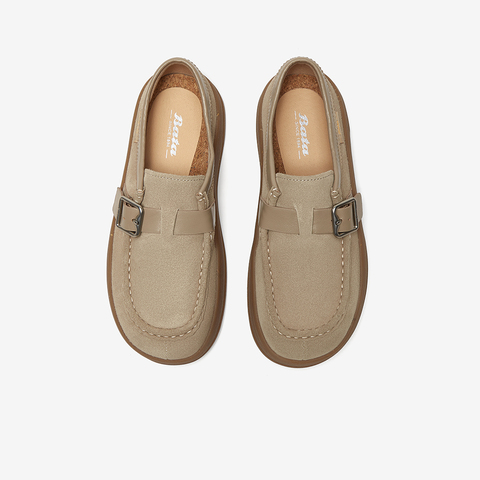 Bata袋鼠鞋女2025春商场新款百搭牛剖皮厚底百搭软底单鞋AGU26AM5