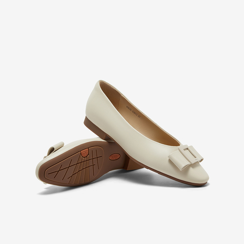 Bata浅口单鞋女2025春商场舒适通勤羊皮软底蝴蝶结奶奶鞋9362DAQ5