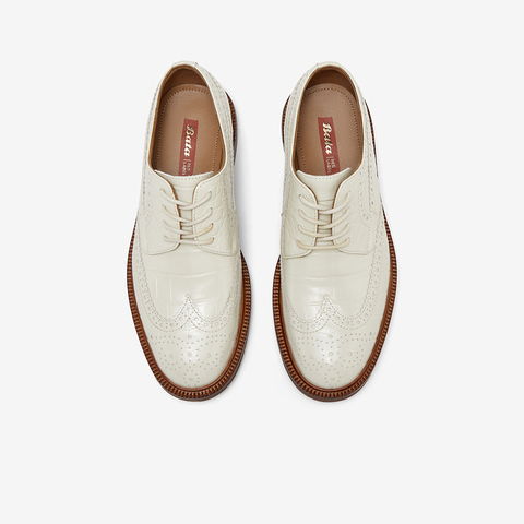 Bata英伦布洛克女2025春商场新款牛皮单鞋RED LABEL红标15511AM5