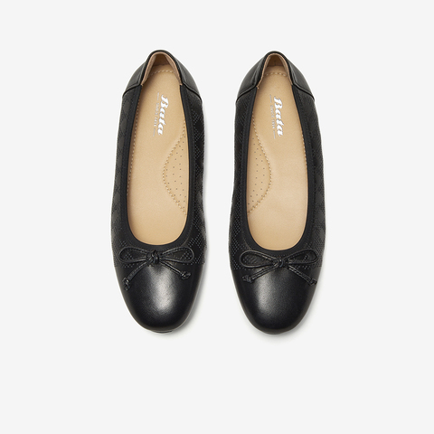 Bata浅口单鞋女2025夏季商场新款通勤蝴蝶结软底奶奶鞋UNL11BQ5