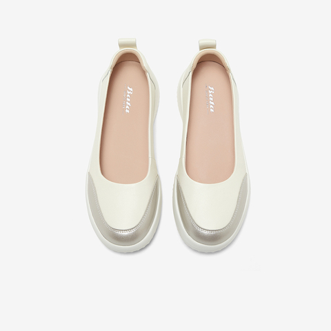 Bata奶奶鞋女2025夏季新款通勤牛皮厚底浅口百搭轻便单鞋WRVL5BQ5