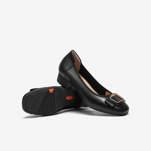 Bata浅口单鞋女2025春商场新款羊皮粗跟通勤方扣软底单鞋AOX12AQ5