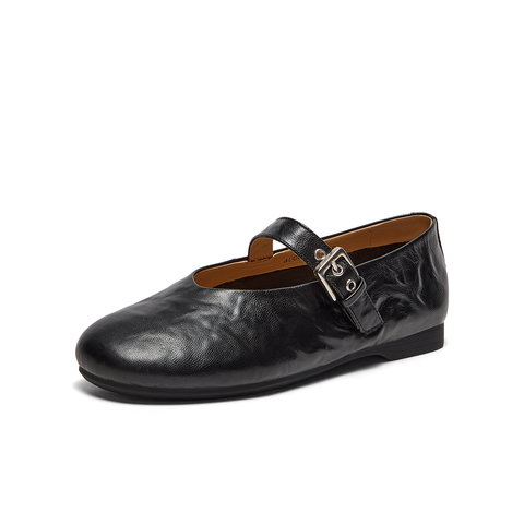 Bata玛丽珍女2025春季新款复古抓纹羊皮软底通勤单鞋AUO01AQ5