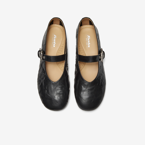 Bata玛丽珍女2025春季新款复古抓纹羊皮软底通勤单鞋AUO01AQ5