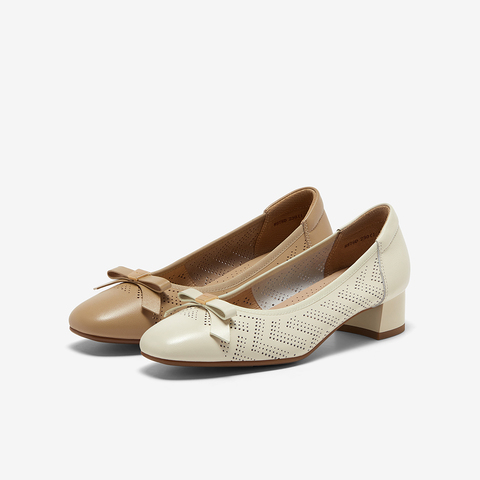 Bata浅口单鞋女2025夏季商场新款羊皮粗跟通勤软底单鞋8978DBQ5