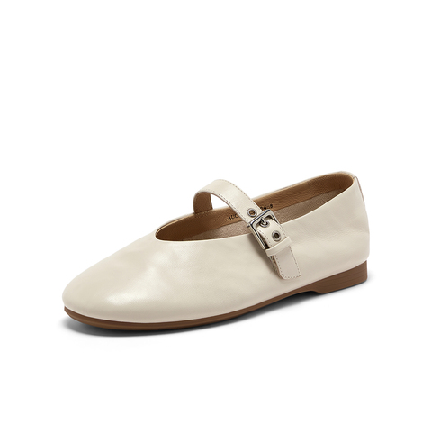 Bata玛丽珍女2025春季新款复古抓纹羊皮软底通勤单鞋AUO01AQ5