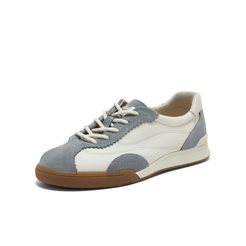 Bata休闲鞋女2025夏季新款牛剖皮通勤软底复古德训运动鞋ACO22BM5