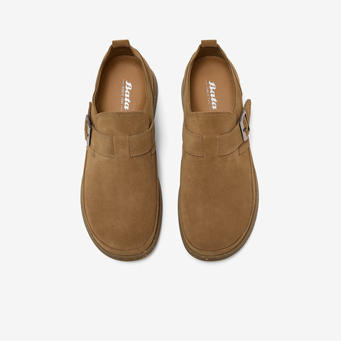 Bata勃肯鞋男2025秋季新品英伦风复古牛剖皮厚底一脚蹬25127CM5