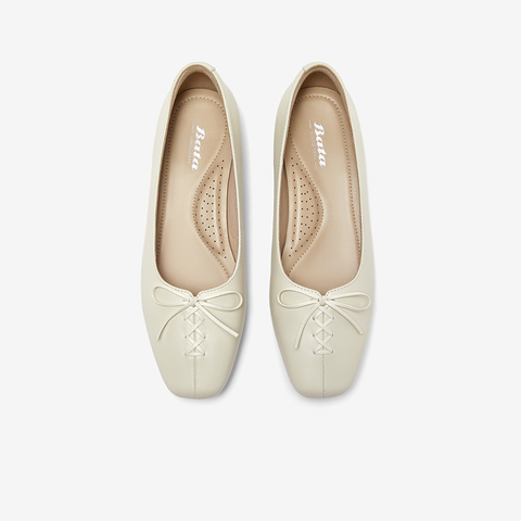 Bata浅口单鞋女2025秋商场新款羊皮粗跟通勤优雅软底单鞋AWV51CQ5