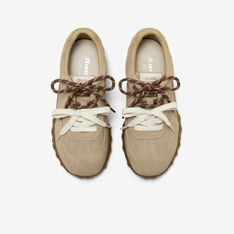 Bata阿甘鞋女2025秋季商场新款牛剖皮双色鞋带休闲运动鞋6589DCM5