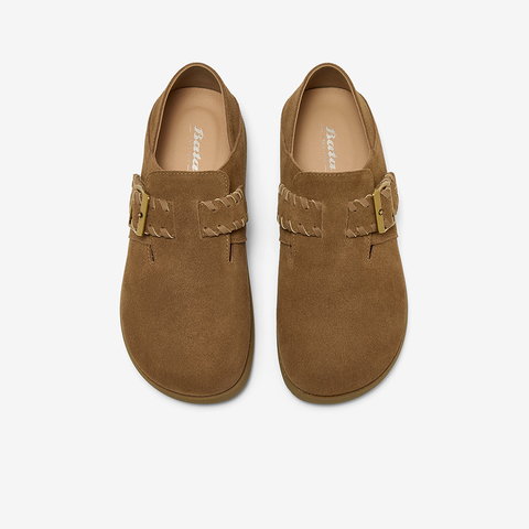 Bata勃肯鞋女2025秋季商场新款英伦牛剖皮通勤百搭一脚蹬3093DCM5