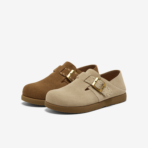 Bata勃肯鞋女2025秋季商场新款英伦牛剖皮通勤百搭一脚蹬3093DCM5