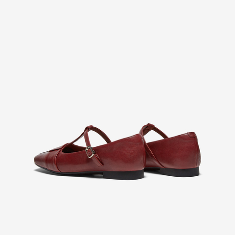 Bata玛丽珍女2025秋季商场新款牛皮复古软底通勤丁字单鞋56011CQ5