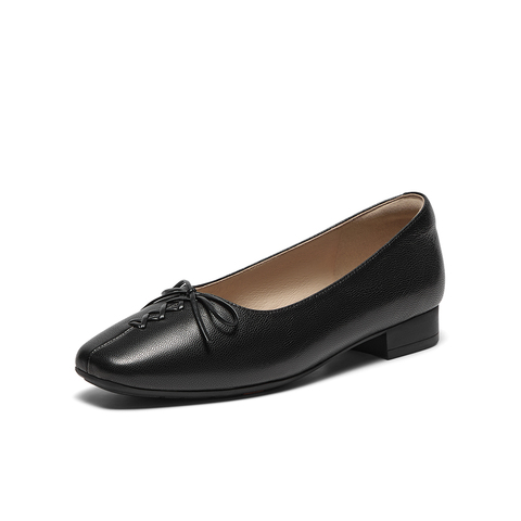 Bata浅口单鞋女2025秋商场新款羊皮粗跟通勤优雅软底单鞋AWV51CQ5