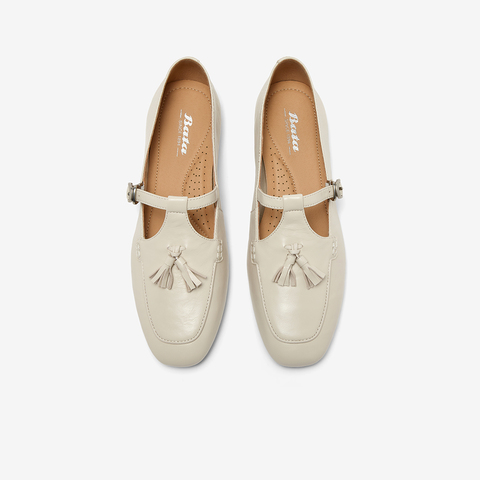 Bata羊皮书乐福鞋女2025秋季新款英伦羊皮复古软底一脚蹬AVL11CA5