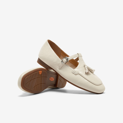 Bata羊皮书乐福鞋女2025秋季新款英伦羊皮复古软底一脚蹬AVL11CA5