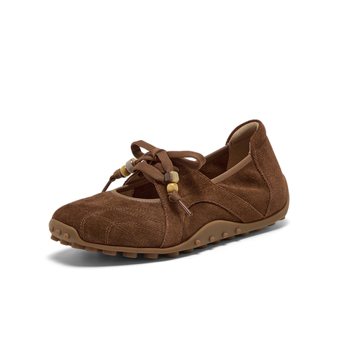 Bata休闲玛丽珍2025秋季商场新款牛剖皮浅口豆豆底单鞋ABI01CQ5