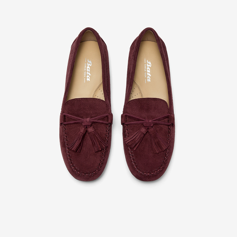 Bata乐福鞋女2025秋商场新款复古英伦风羊皮软底一脚蹬UFP23CA5