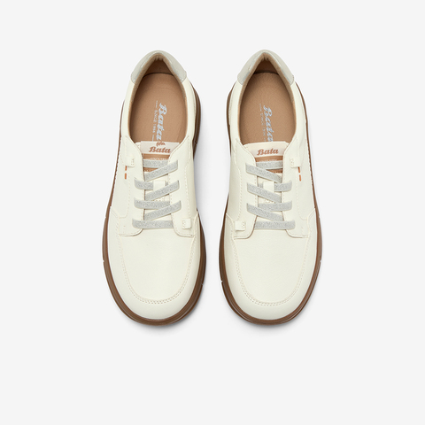 Bata休闲鞋女2025秋季商场新款通勤牛皮软底舒适运动鞋ATK07CM5