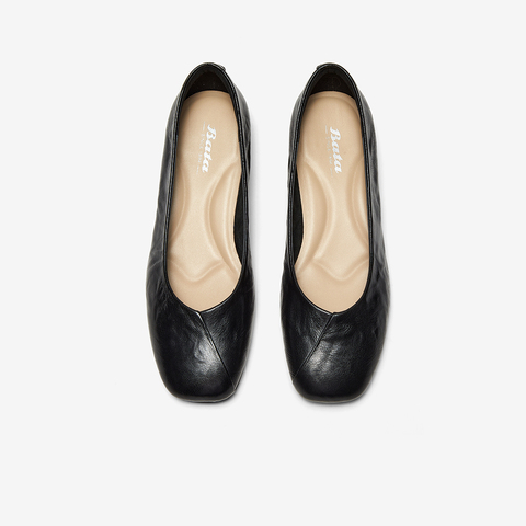 Bata浅口单鞋女2025秋季商场新款羊皮抓纹通勤软底单鞋AOX08CQ5