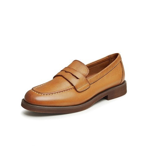 Bata乐福鞋女2025秋商场新款牛皮英伦风复古粗跟一脚蹬ATA30CA5