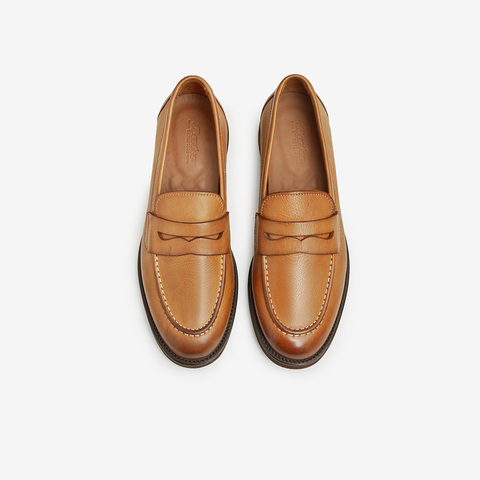 Bata乐福鞋女2025秋商场新款牛皮英伦风复古粗跟一脚蹬ATA30CA5