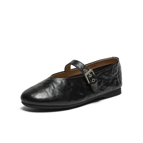 Bata羊皮书玛丽珍单鞋女2025秋商场新款复古软底浅口鞋AUO01CQ5