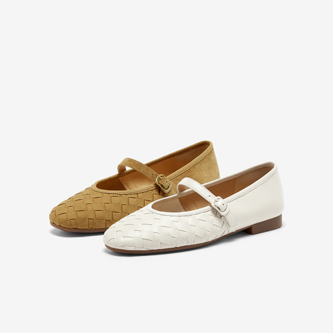 Bata编织玛丽珍女2025秋季商场新款通勤透气软底浅口单鞋AVL64CQ5