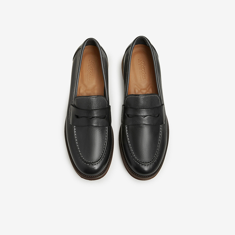 Bata乐福鞋女2025秋商场新款牛皮英伦风复古粗跟一脚蹬ATA30CA5