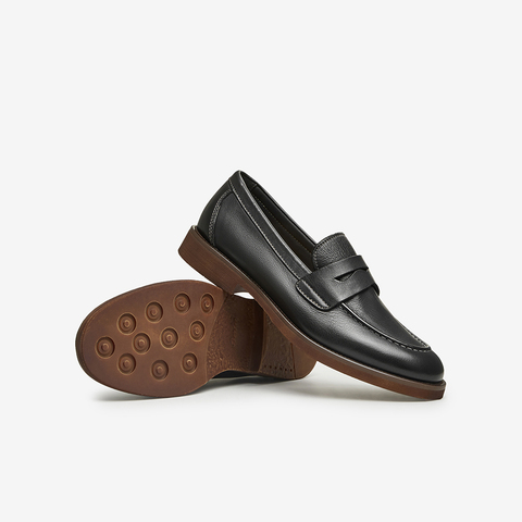 Bata乐福鞋女2025秋商场新款牛皮英伦风复古粗跟一脚蹬ATA30CA5