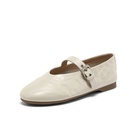 Bata羊皮书玛丽珍单鞋女2025秋商场新款复古软底浅口鞋AUO01CQ5