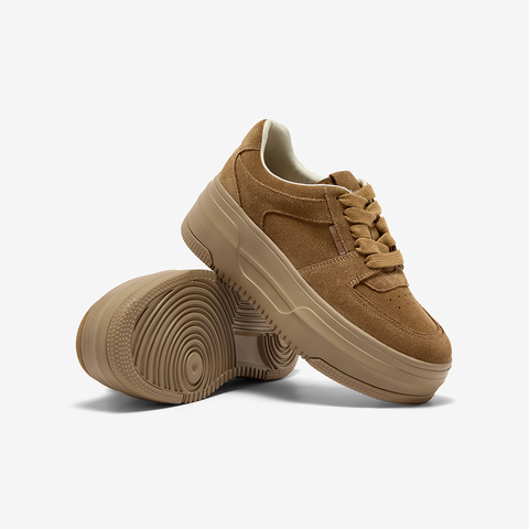 Bata小魔镜女2025秋季新款牛皮通勤休闲厚底擦色小白鞋UEN16CM5