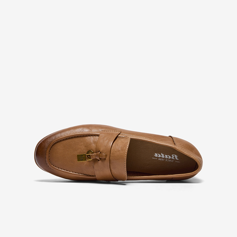 Bata乐福鞋女2025秋季新款复古英伦风牛皮通勤粗跟单鞋23018CA5