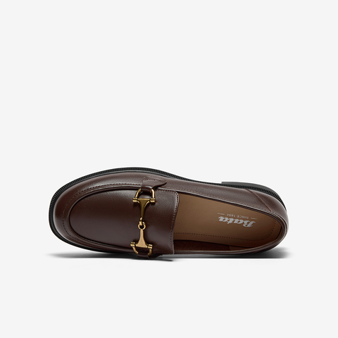 Bata乐福鞋女2025秋季新款学院英伦风牛皮粗跟通勤单鞋11961CM5