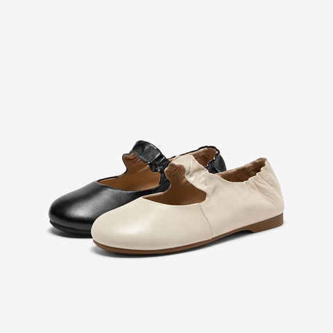 Bata玛丽珍女2025秋商场新款羊皮通勤浅口软底芭蕾舞鞋AUO24CQ5