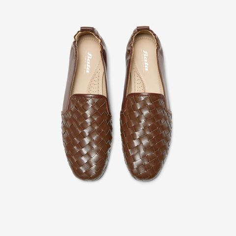 Bata乐福鞋女2025秋季商场新款编织英伦风通勤软底一脚蹬AVL33CA5