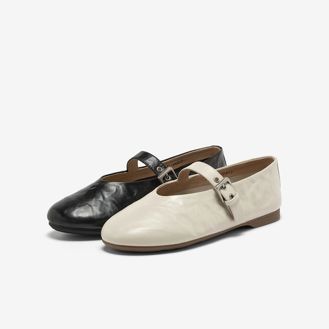 Bata羊皮书玛丽珍单鞋女2025秋商场新款复古软底浅口鞋AUO01CQ5