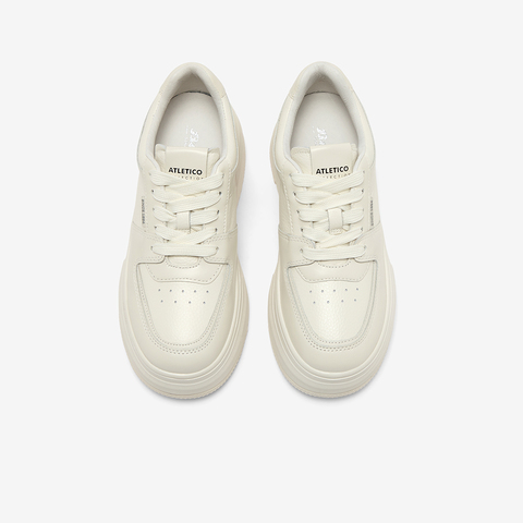 Bata小魔镜女2025秋季新款牛皮通勤休闲厚底擦色小白鞋UEN16CM5