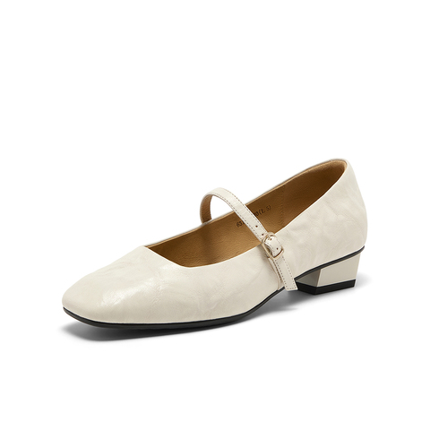 Bata玛丽珍女2025秋商场新款羊皮法式通勤百搭粗跟浅口鞋63191CQ5