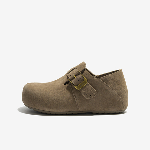 Bata勃肯鞋女2025秋商场新款英伦复古牛剖皮内增高一脚蹬31502CM5