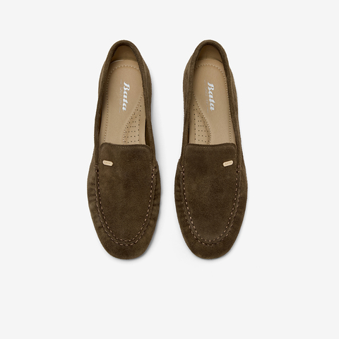 Bata乐福鞋女2025秋商场新款英伦羊皮通勤百搭软底一脚蹬AVL59CA5