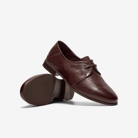 Bata深口单鞋女2025秋季新款百搭复古牛皮通勤牛津便鞋YR01DCM5