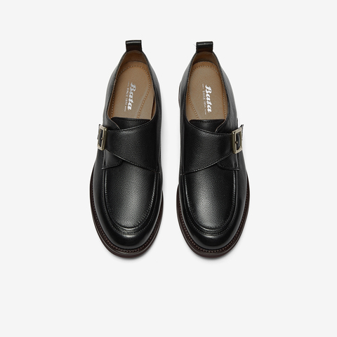 Bata乐福鞋女2025秋商场新款复古英伦牛皮通勤百搭一脚蹬ATA16CM5