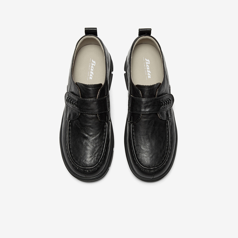 Bata乐福鞋女2025秋季商场新款牛皮纹理轻便厚底通勤单鞋20259CM5