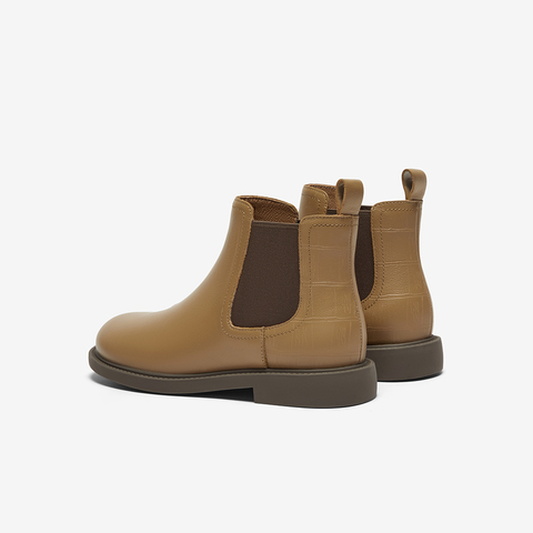 Bata切尔西靴女2025冬商场新款英伦风牛皮通勤软底短筒靴86812DD5