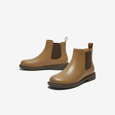 Bata切尔西靴女2025冬商场新款英伦风牛皮通勤软底短筒靴86812DD5