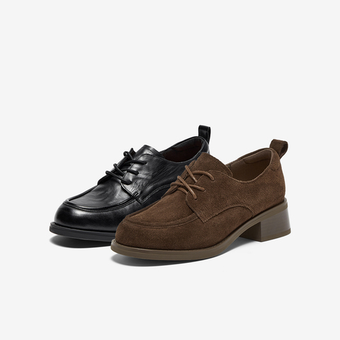 Bata牛津鞋女2025秋季新款英伦风牛皮粗跟通勤小皮鞋51590CM5