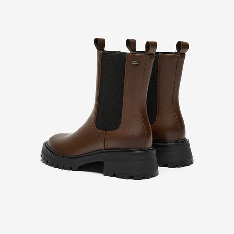 Bata切尔西靴女2025冬季商场新款牛皮英伦粗跟通勤短筒靴WIG26DZ5