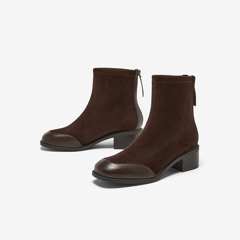 Bata时装靴女2024冬商场新款弹力复古通勤粗跟软底短筒靴ATO43DD4