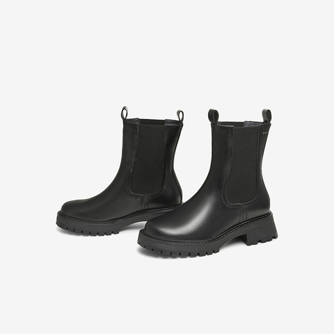 Bata切尔西靴女2025冬季商场新款牛皮英伦粗跟通勤短筒靴WIG26DZ5